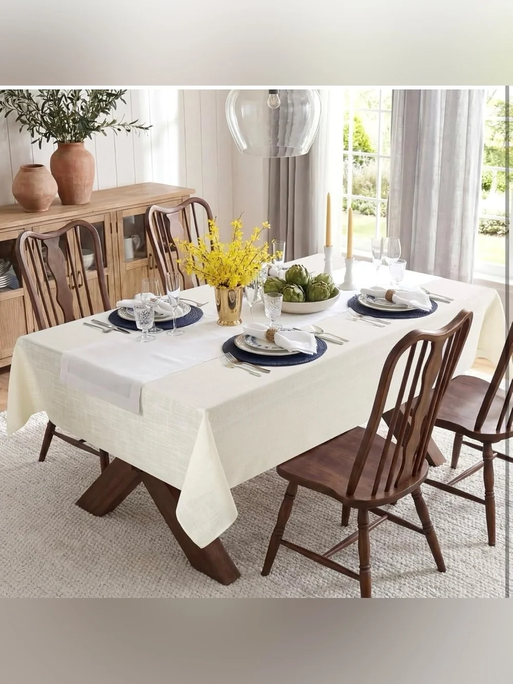 Linen Rectangle Tablecloth, 60x120 Inch Cream White Water Resistant